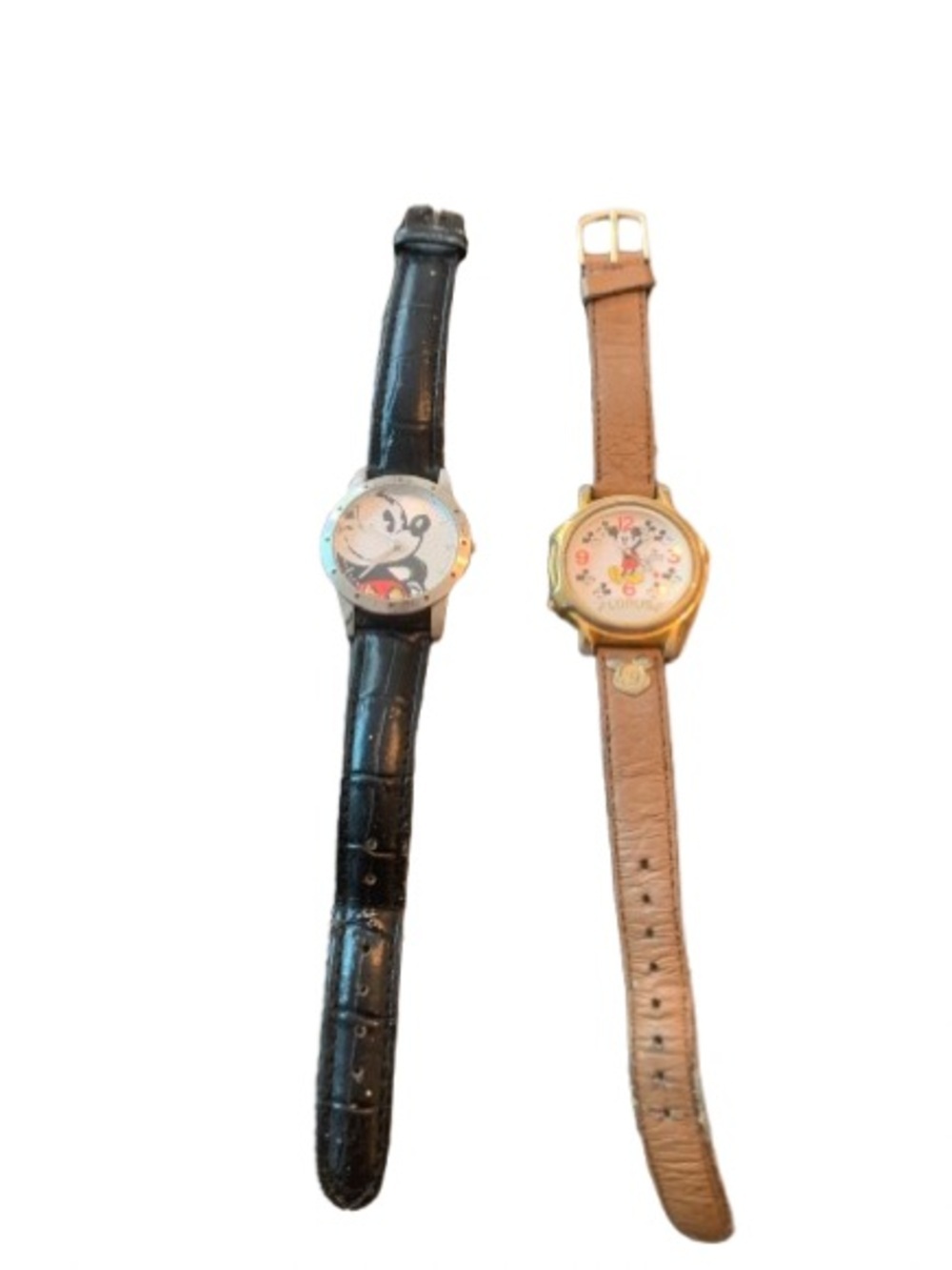Vintage Mickey Mouse Animated Wristwatch Duo - Black & Brown Straps